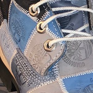 Men’s blue patchwork Timberlands Sz: 7 1/2M